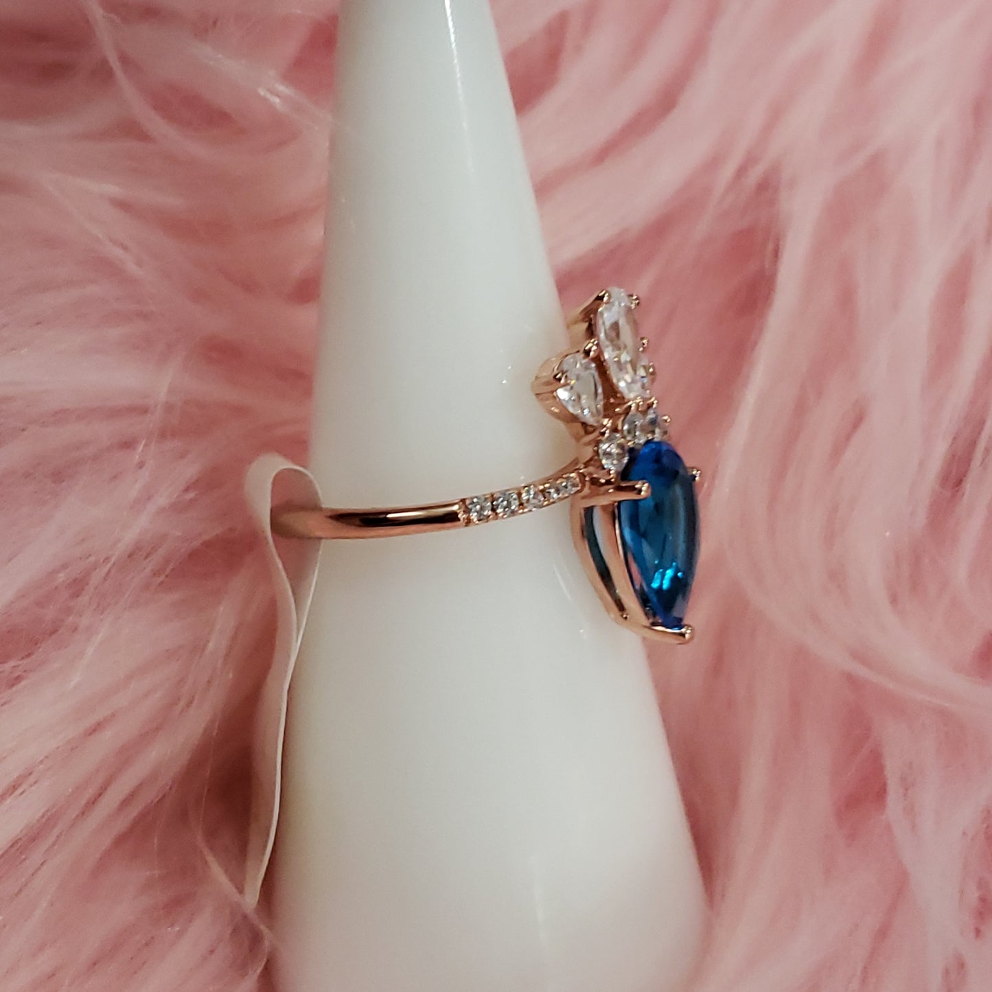 Blue Zircon Rose Gold plate Ring size 7