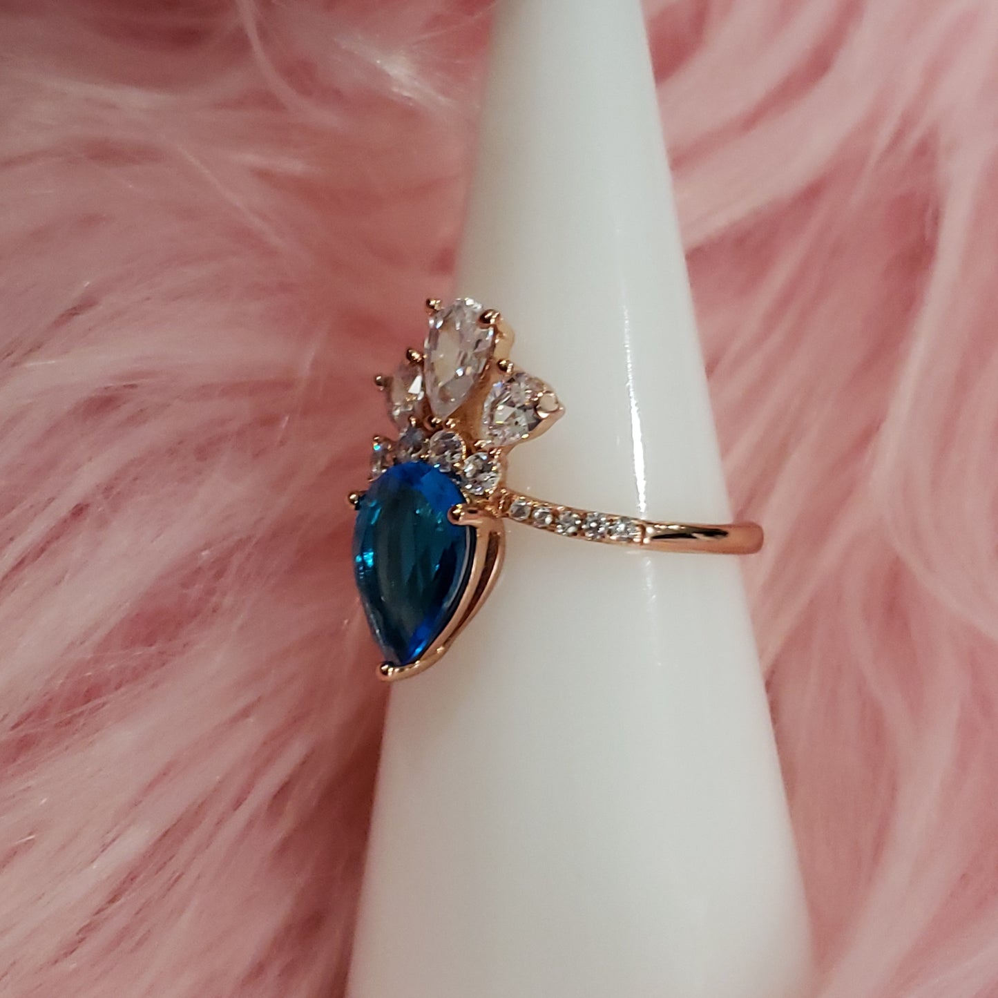 Blue Zircon Rose Gold plate Ring size 7