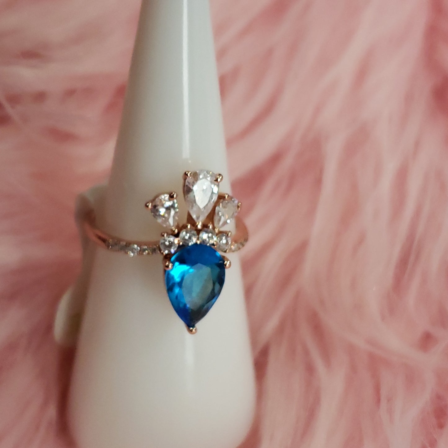 Blue Zircon Rose Gold plate Ring size 7