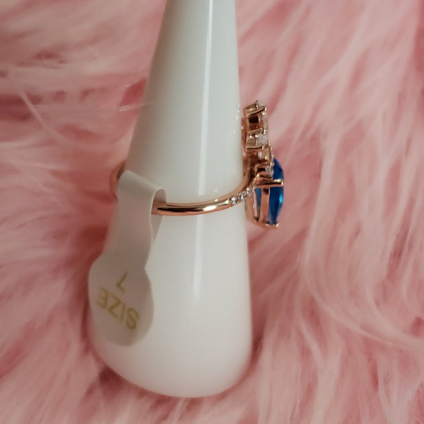 Blue Zircon Rose Gold plate Ring size 7