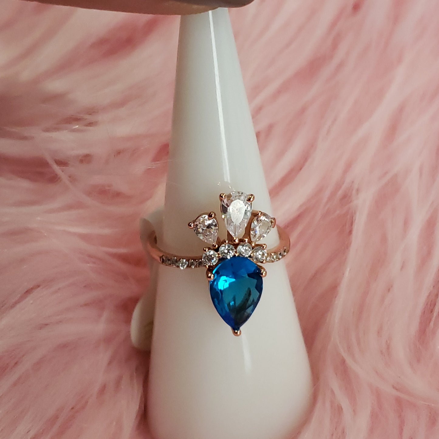 Blue Zircon Rose Gold plate Ring size 7