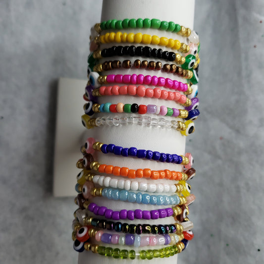 Multicolor triple evil eye bracelets