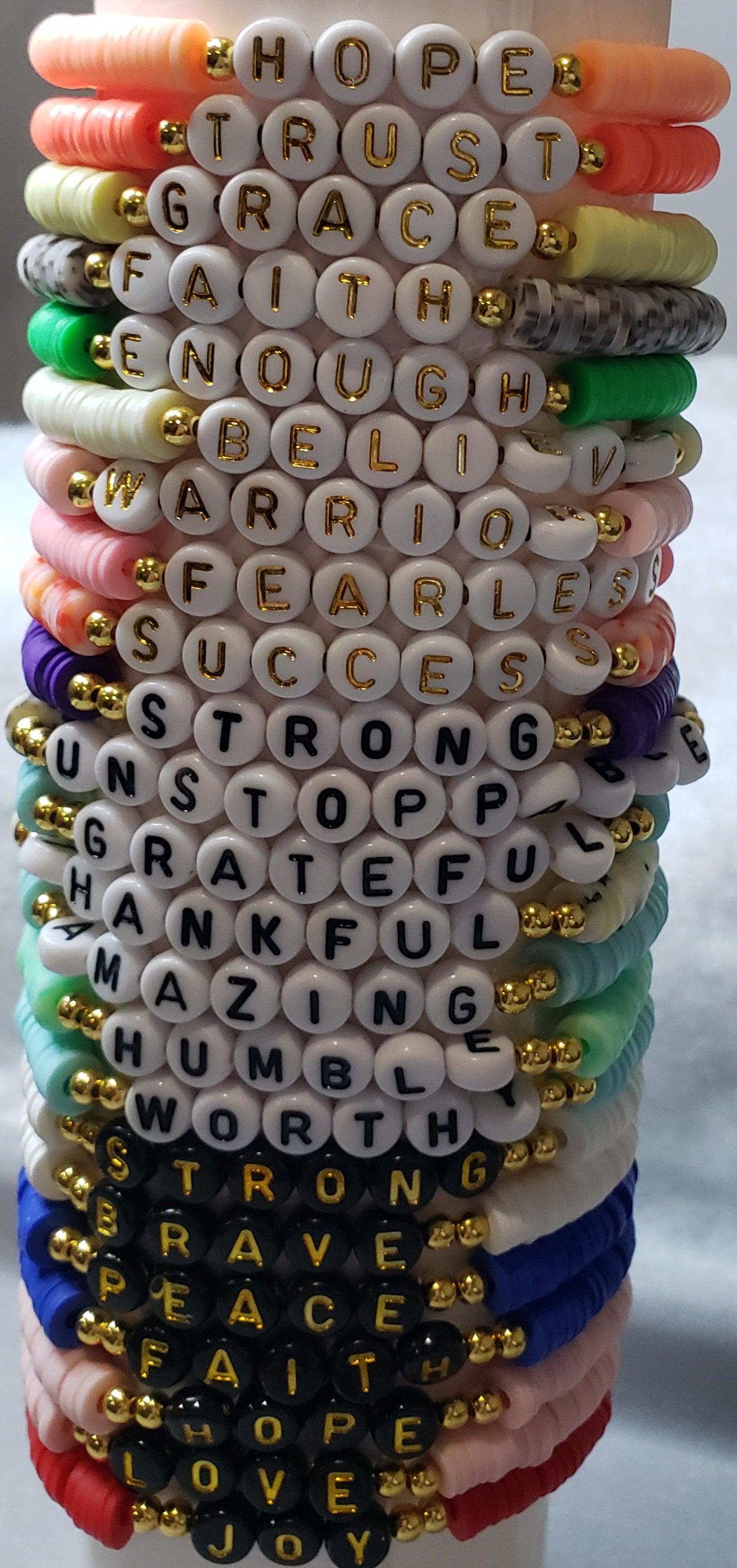 Inspirational clay beaded bracelets