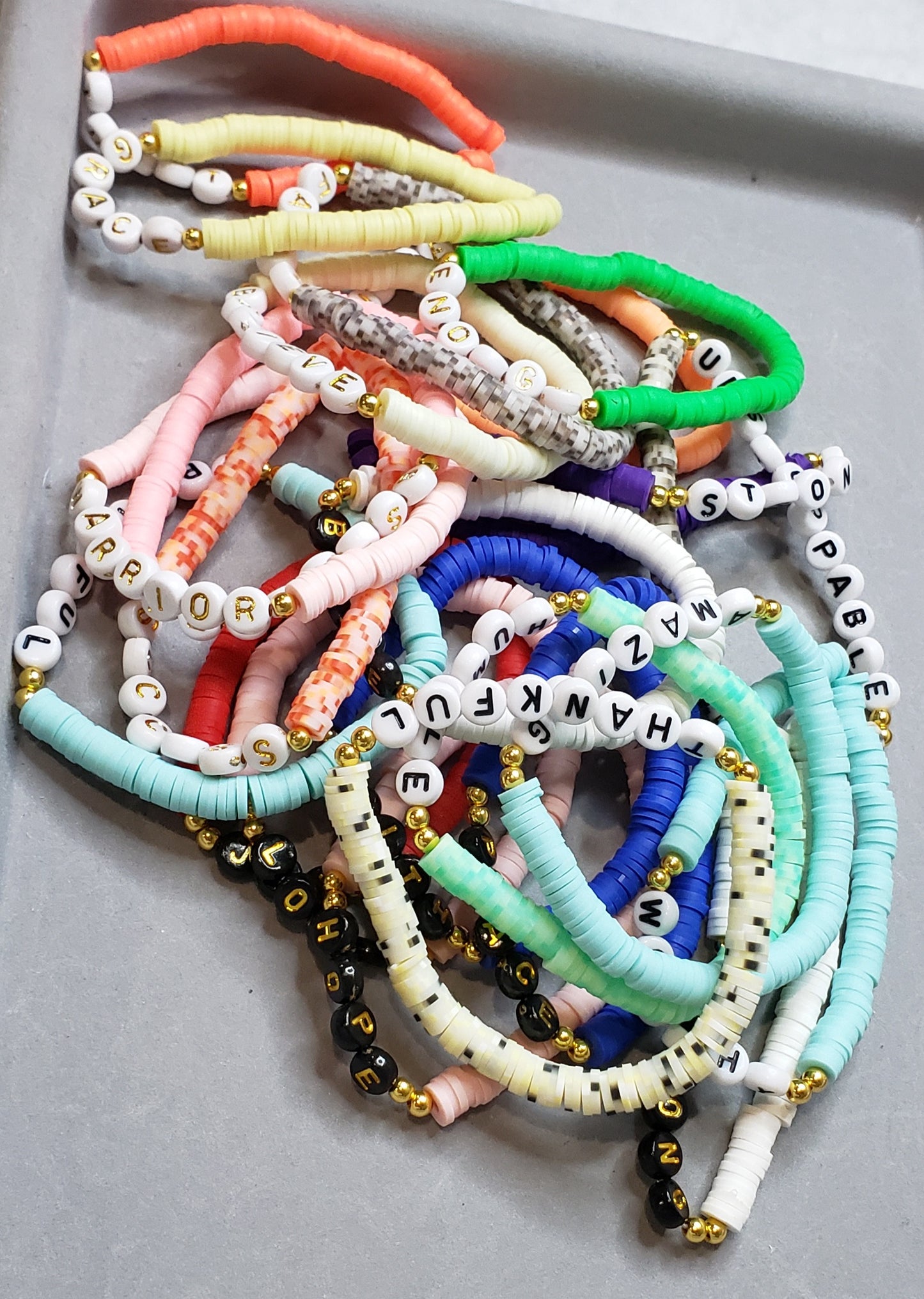 Inspirational clay beaded bracelets