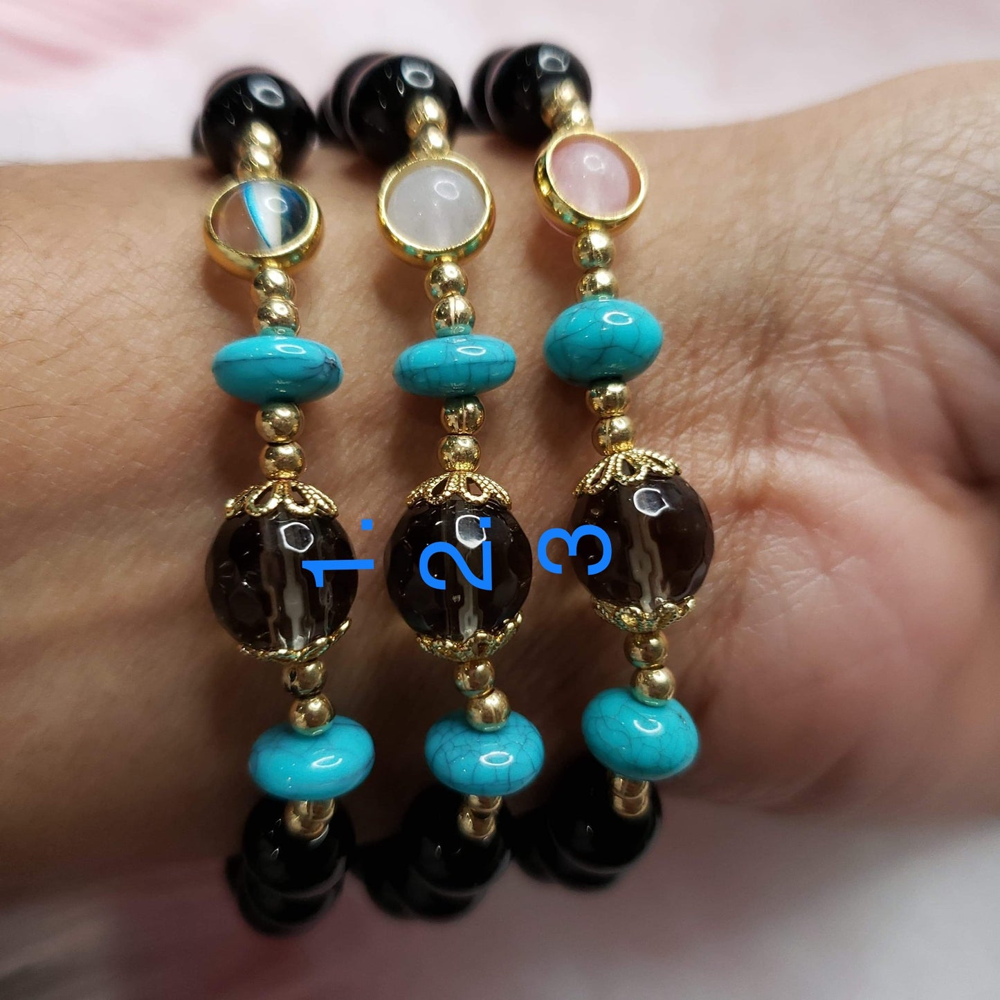 Black beaded bracelet with a touch OG turquoise