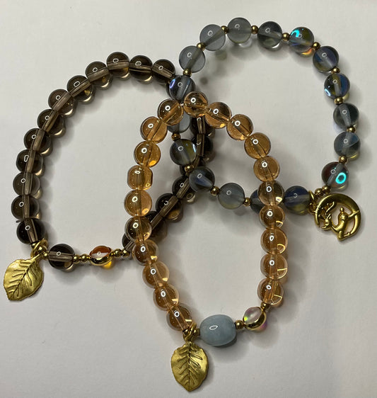 Gold leaf on black beads Bracelet